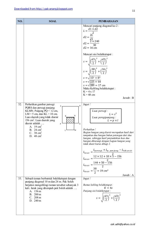 Soal dan pembahasan un matematika smp 2012 lengkap