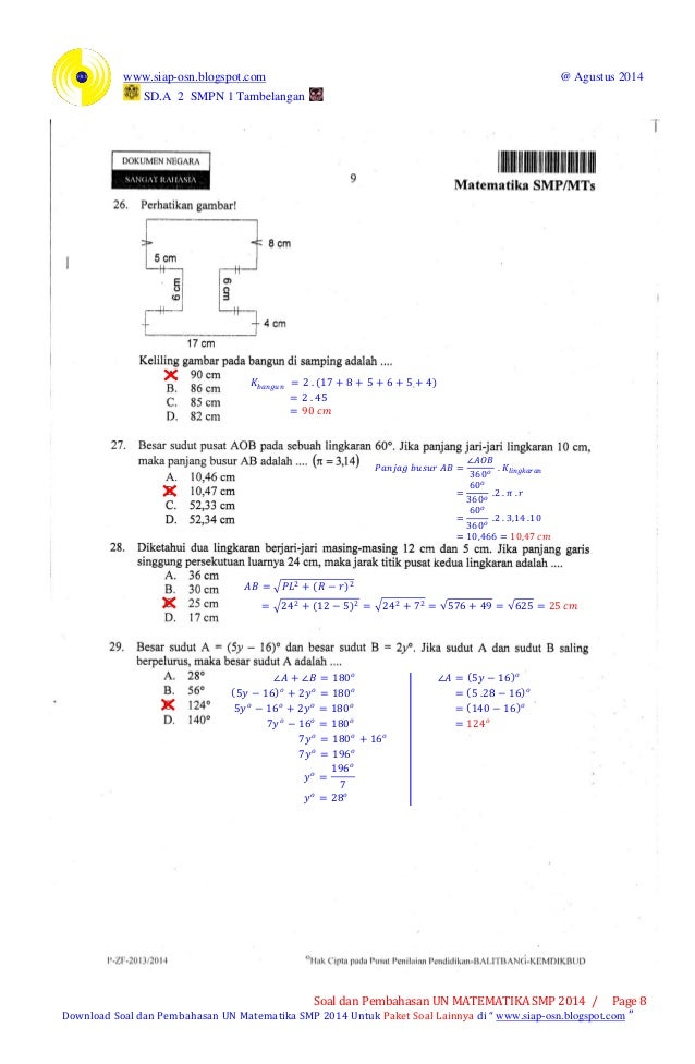 Soal Dan Pembahasan Un Matematika Smp 2014 Paket 1