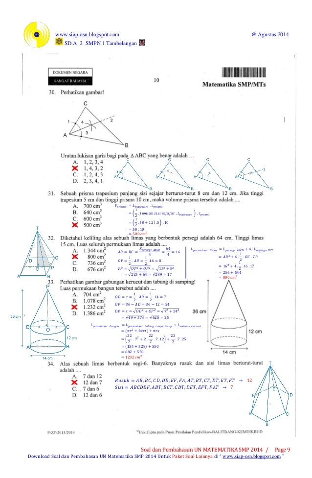 Soal Dan Pembahasan Un Matematika Smp 2014 Paket 1
