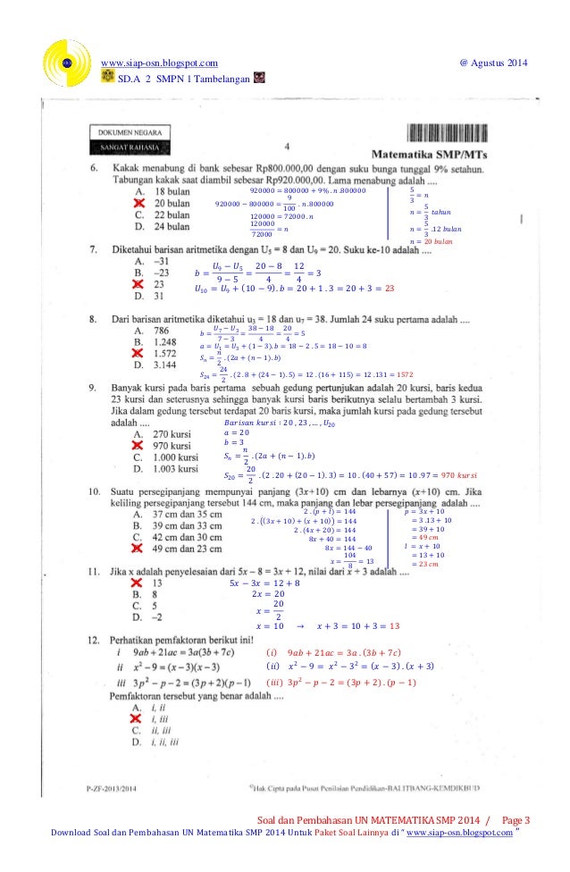 Soal Try Out Matematika Smp Dan Pembahasannya 2016