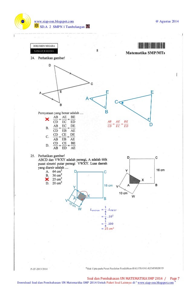 Soal dan pembahasan un matematika smp 2014 paket 1 (1)