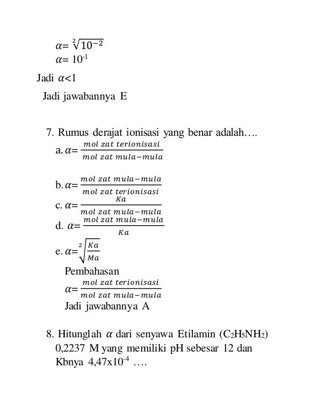 Soal Derajat Ionisasi Kimia