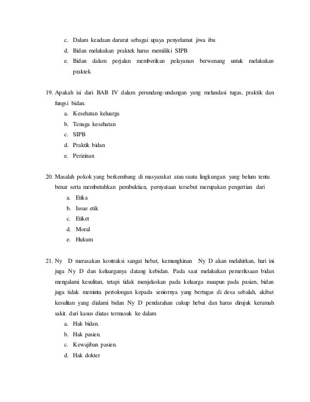 Kumpulan Soal Etikolegal Kebidanan Bacaan Siswa Kumpulan Soal Etikolegal Kebidanan Bacaan Siswa