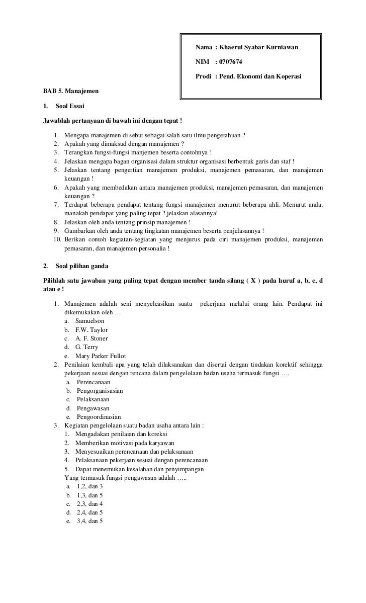 Soal Evaluasi Khaerul Syabar 0707674 Bagian Manajemen
