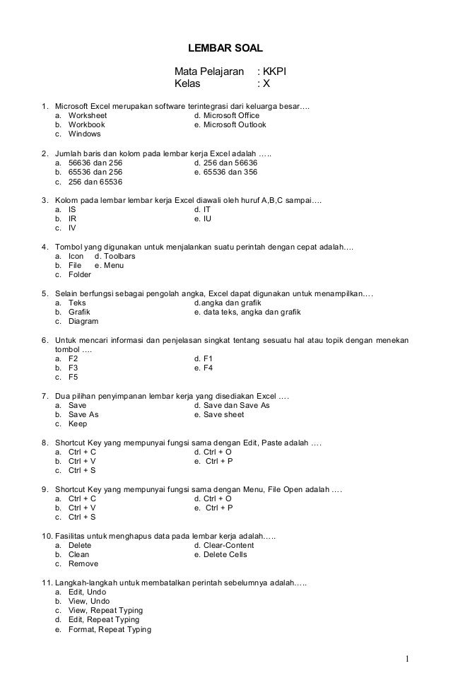 Soal Kkpi Kelas 12 Tentang Excel - Thing Books