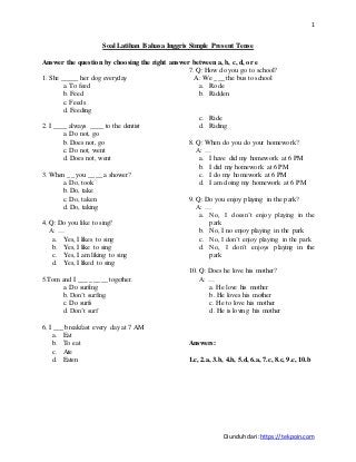 Soal Exercise Bahasa Inggris Simple Present Tense Smp Kelas 8
