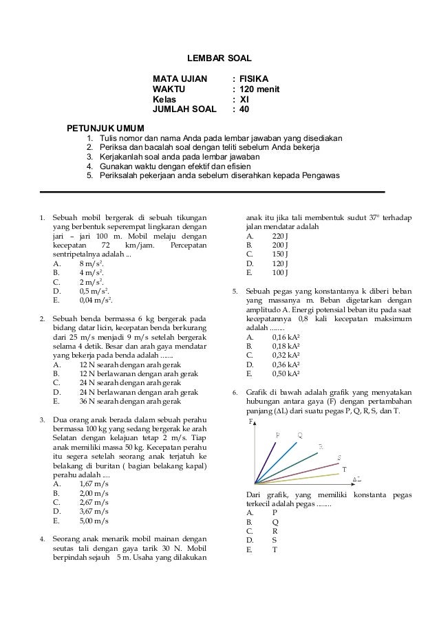 soal jawaban fisika 11 kelas dan ujian 2 xi Soal fisika