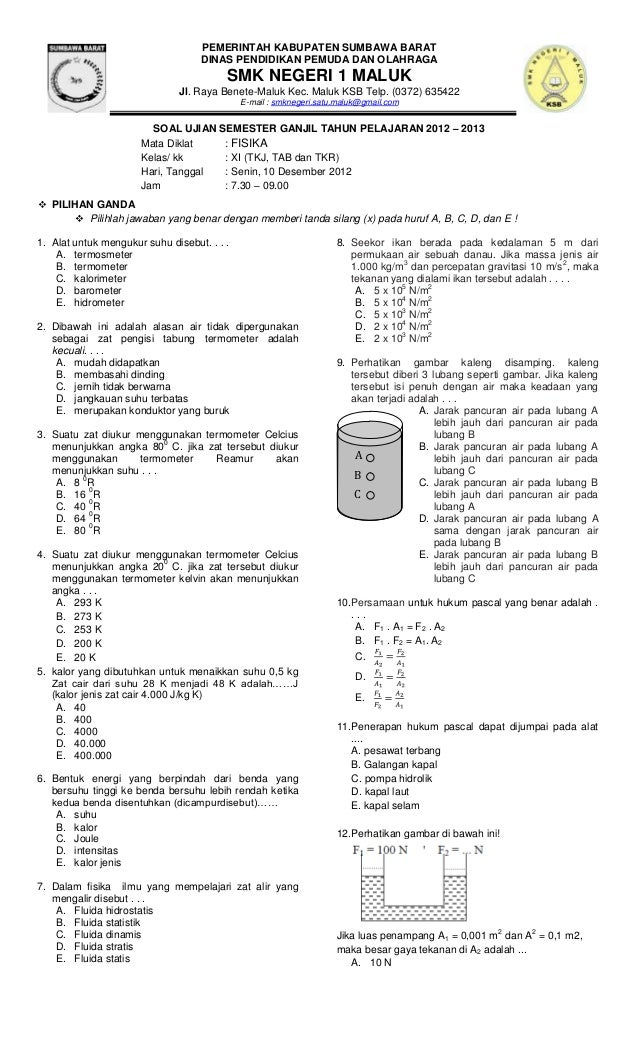 Soal UAS fisika XI