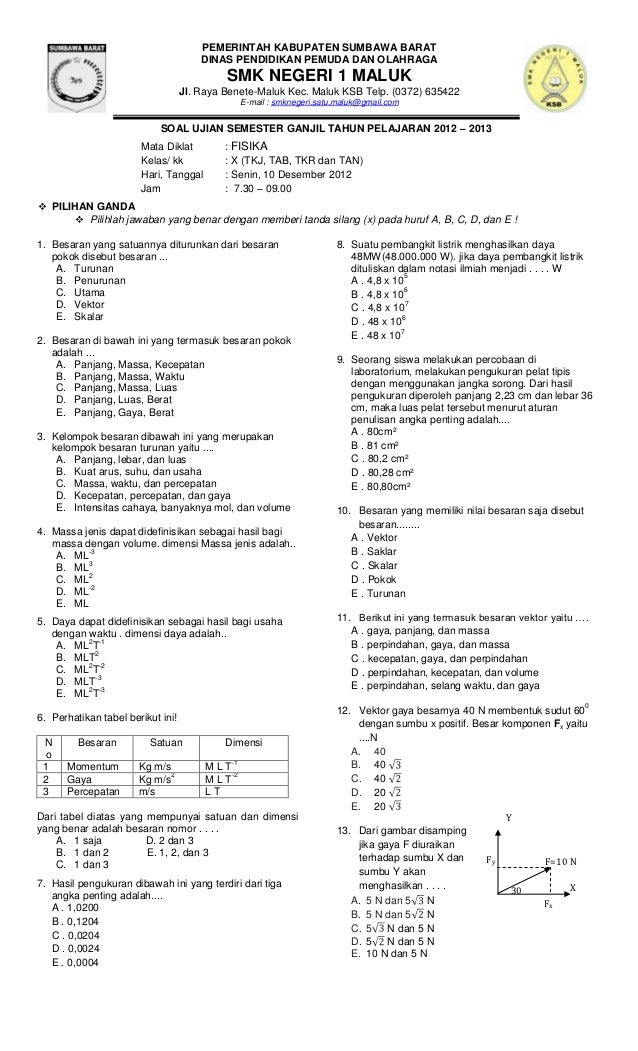 Soal fisika UAS FISIKA 2012/2013