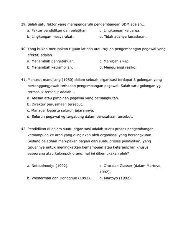 Contoh Soal dan Jawaban untuk MSDM