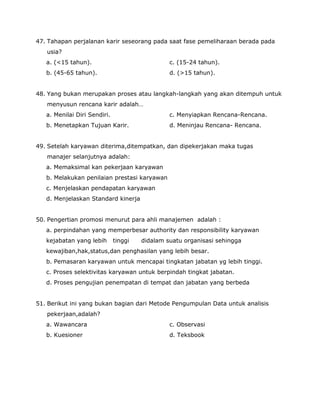 Contoh Soal dan Jawaban untuk MSDM
