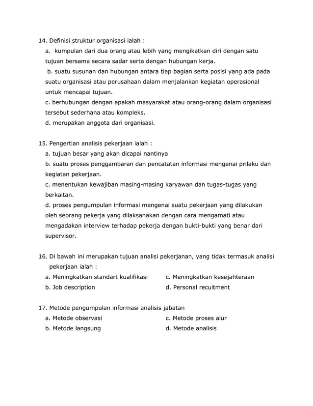 Contoh Soal dan Jawaban untuk MSDM