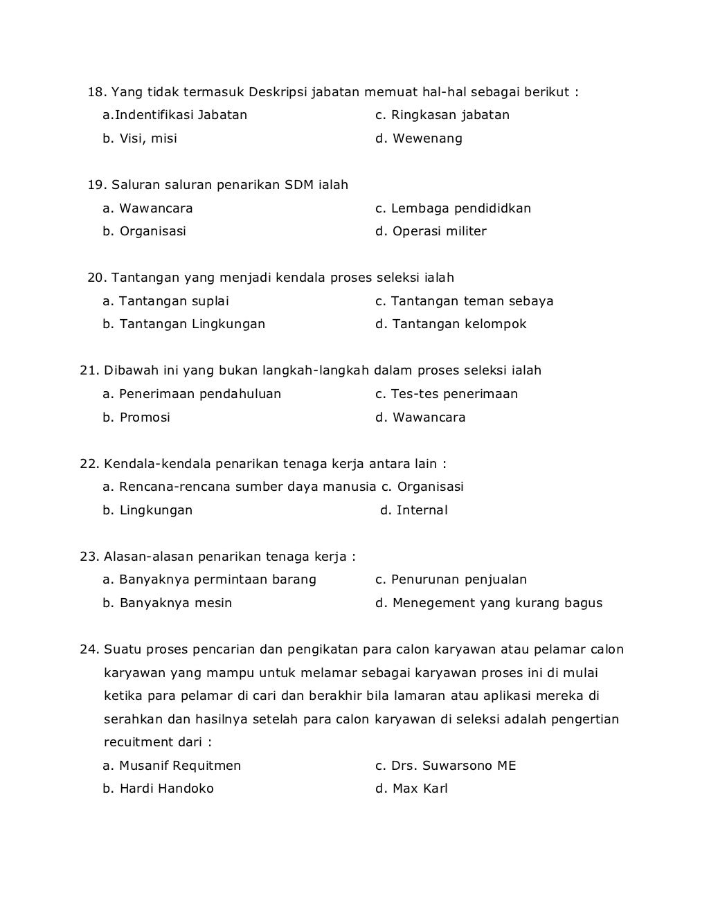 Contoh Soal dan Jawaban untuk MSDM
