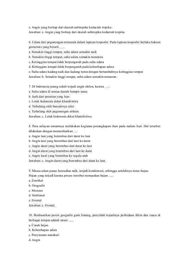 Soal Geografi Tentang Atmosfer