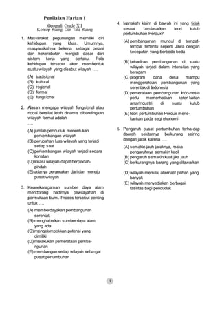 Soal Geografi Kelas 12 Konsep Wilayh Dan Tata Ruang Latihan Harian 1