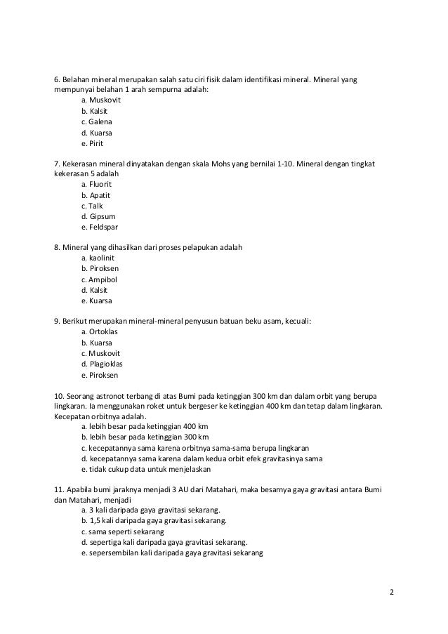 Soal Ilmu Kebumian 2014 Seleksi Tingkat Sekolah