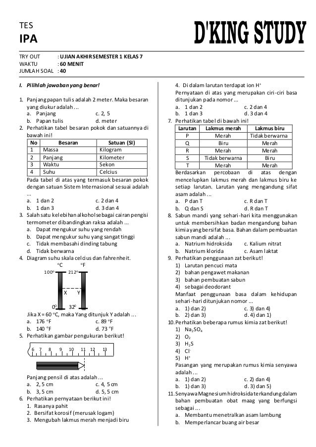 Soal Kimia Kelas 10 Semester 1