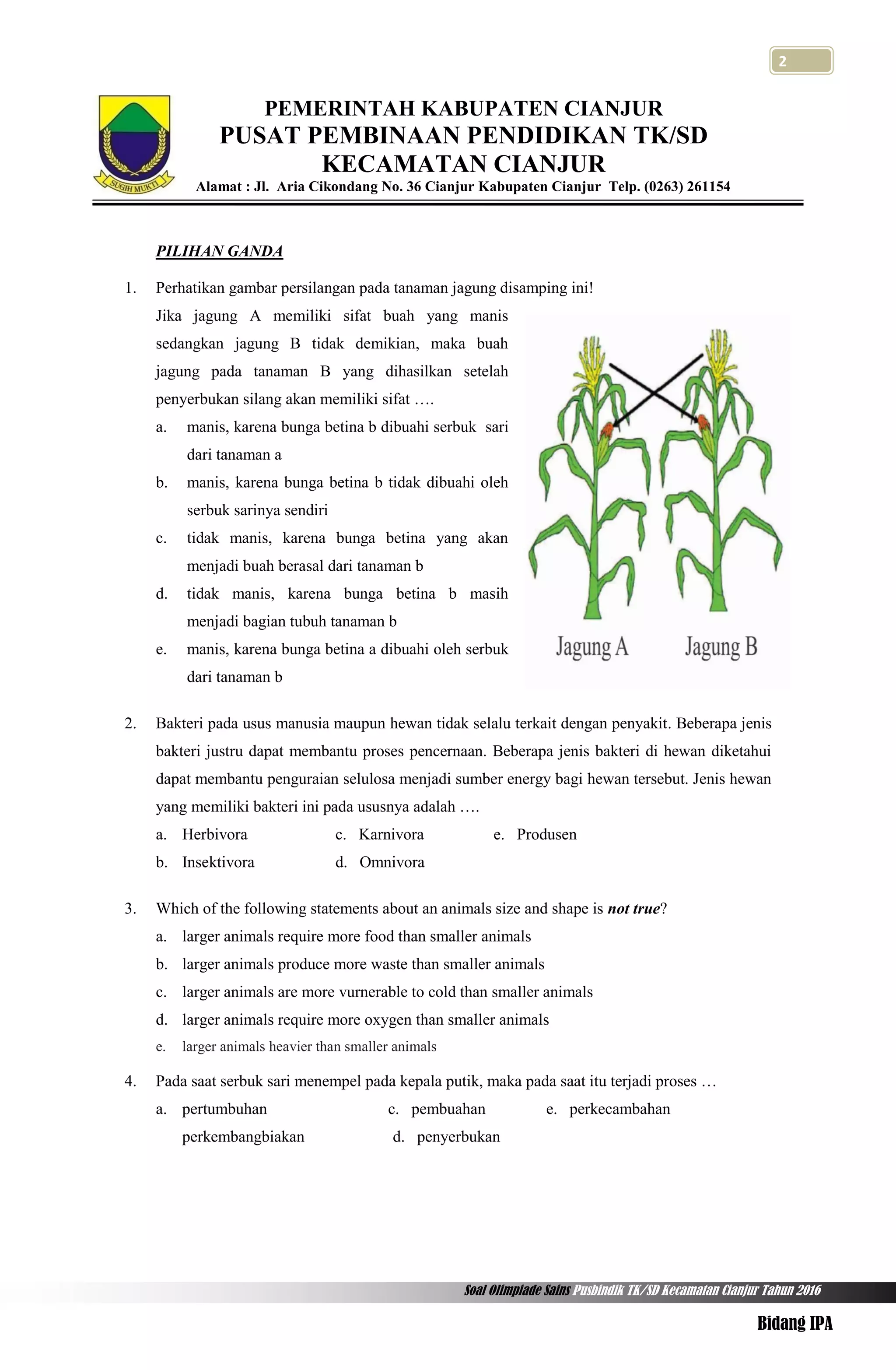Soal Ipa Sd Osn 2016 Pdf