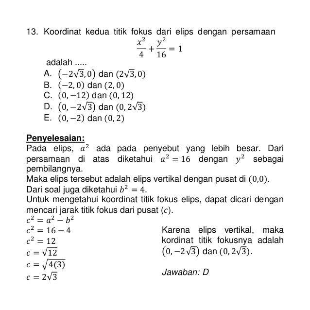Soal Irisan Kerucut Dan Pembahasannya