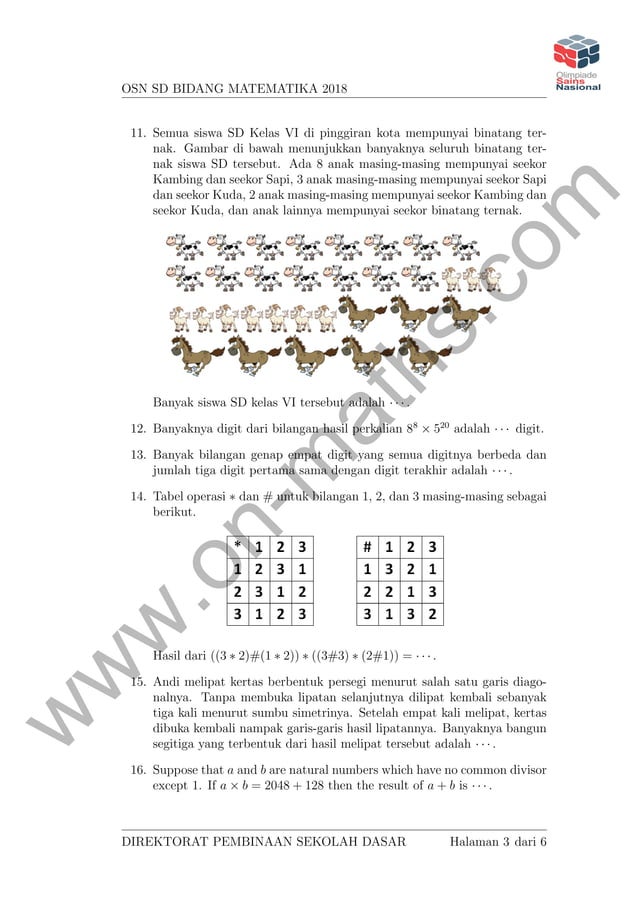 Soal Isian Singkat Osn Matematika Sd Tingkat Nasional 2018 Pdf