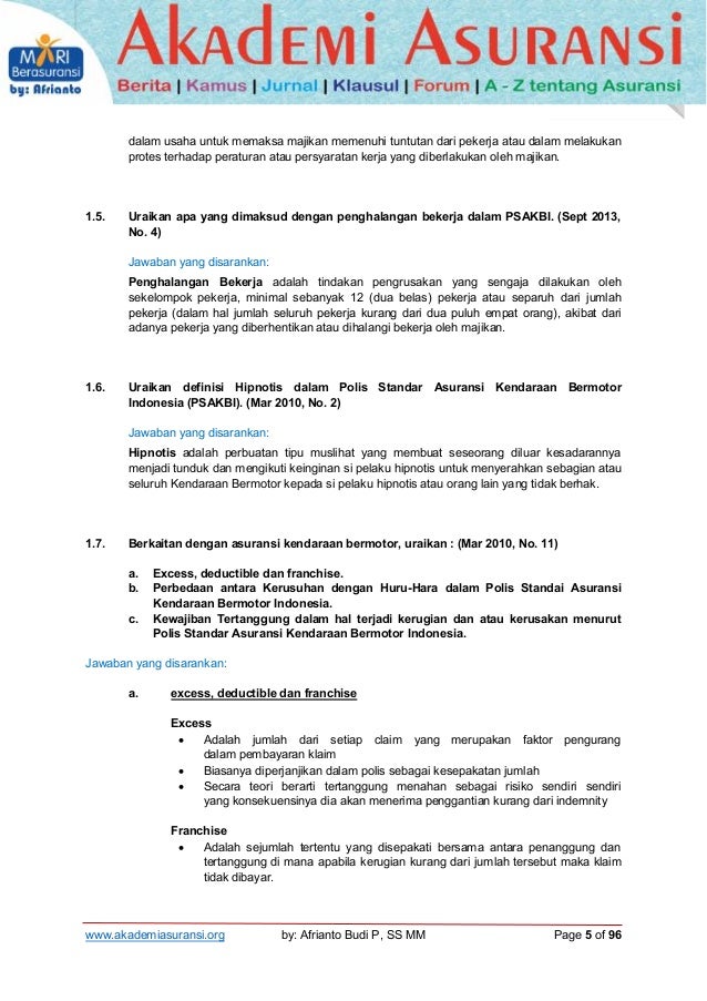 Soal Jawaban Lspp Aamai Lspp Aamai 104 Asuransi Kendaraan Bermotor