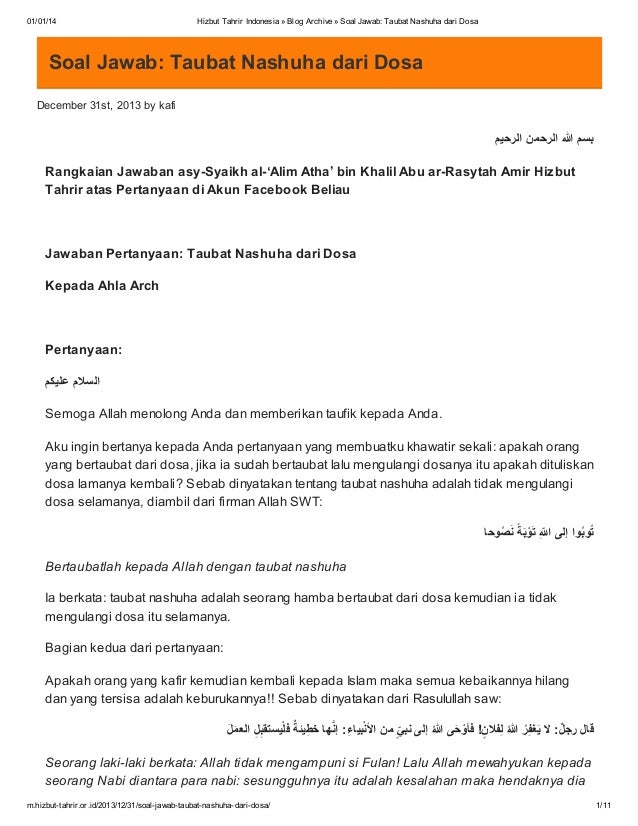 Soal Jawab Taubat Nashuha Dari Dosa