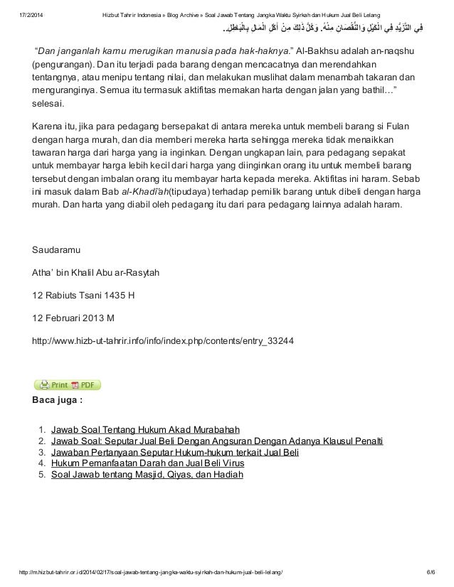 Soal Jawab Tentang Jangka Waktu Syirkah Dan Hukum Jual Beli Lelang