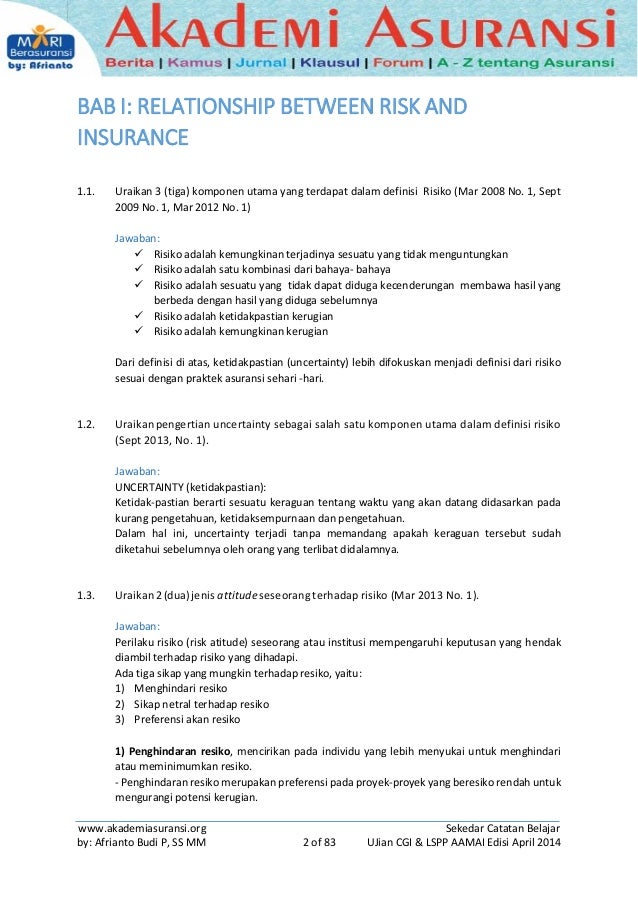 Soal Jawab Ujian CGI LSPP AAMAI 101 Praktek Asuransi