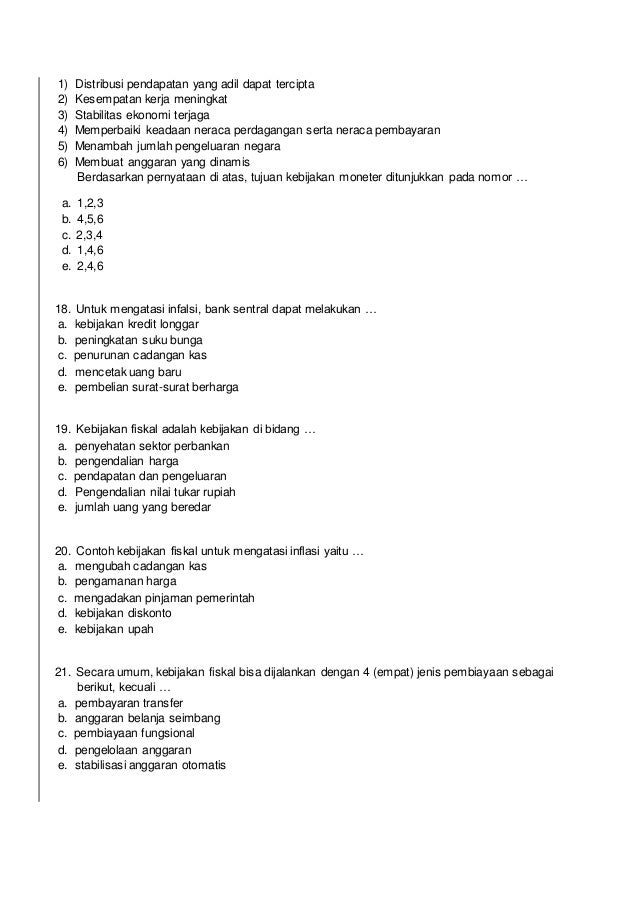 Soal Kebijakan Moneter Dan Fiskal Lampiran Soal Tes Pengetahuan