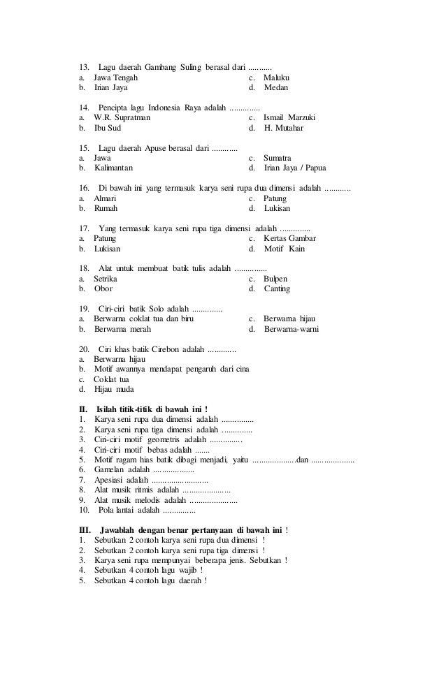 Soal kelas 6 smtr 1 Soal kelas 6 smtr 1