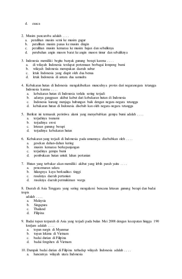 Inilah Soal Ips Kelas 6 Tentang Peristiwa Alam Di Indonesia Dan Negara Tetangga