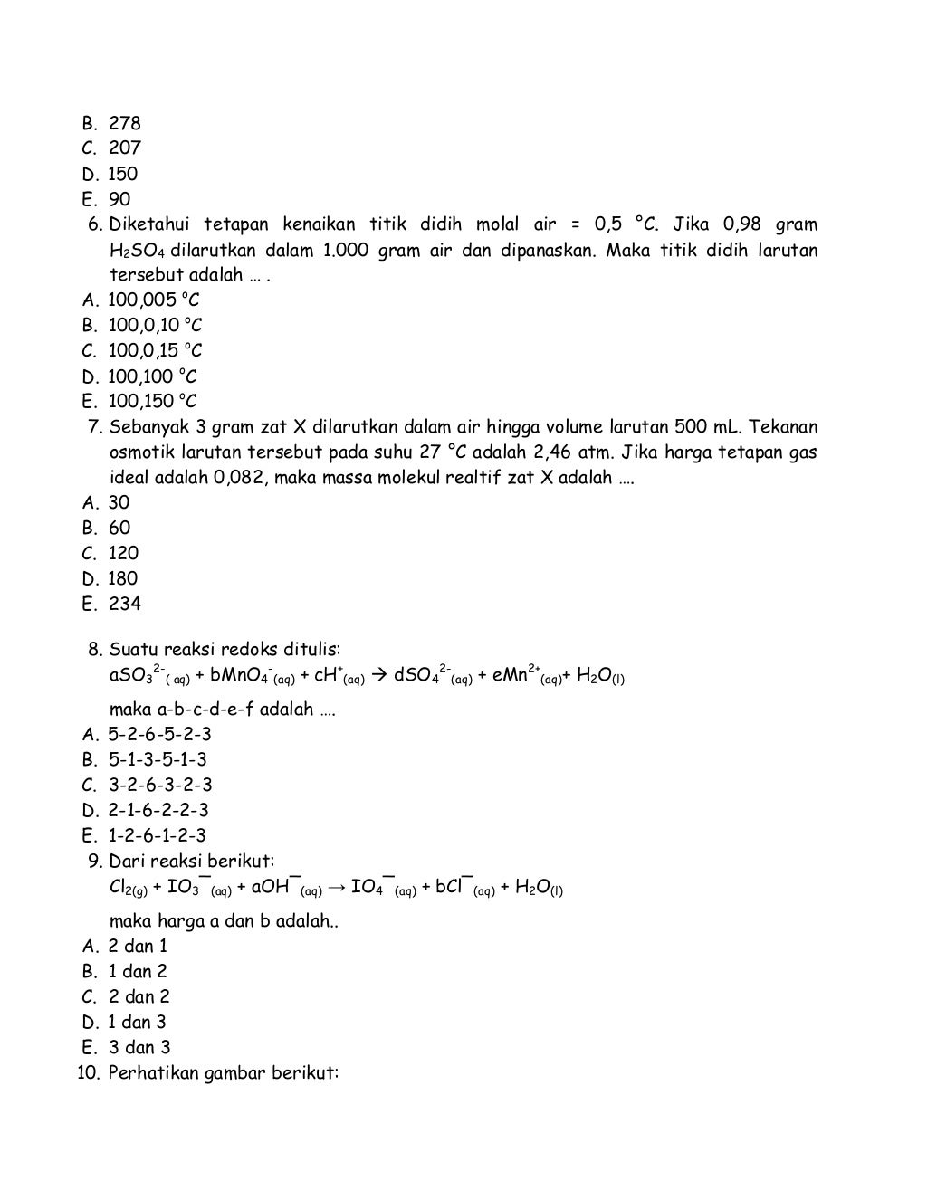 Soal Latihan UTS Kimia Kelas XII bab sifat koligatif larutan