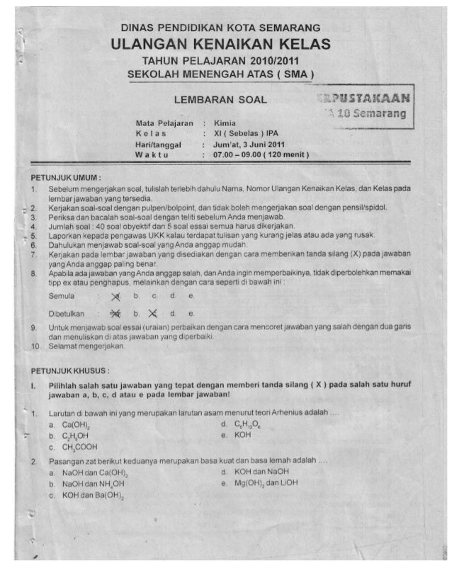 Ukk Kimia Kelas Xi