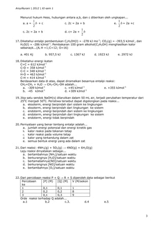 Soal Kimia Kelas Xi Semester 1