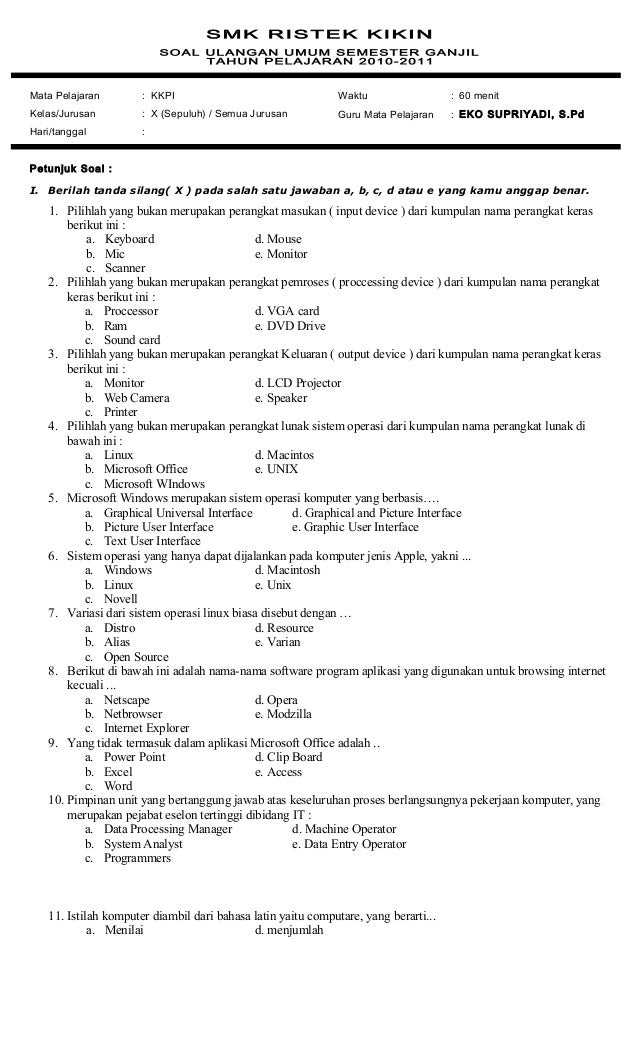 Soal Kkpi Kelas X Semester 2 Beserta Jawabannya - Bedah Sekolah