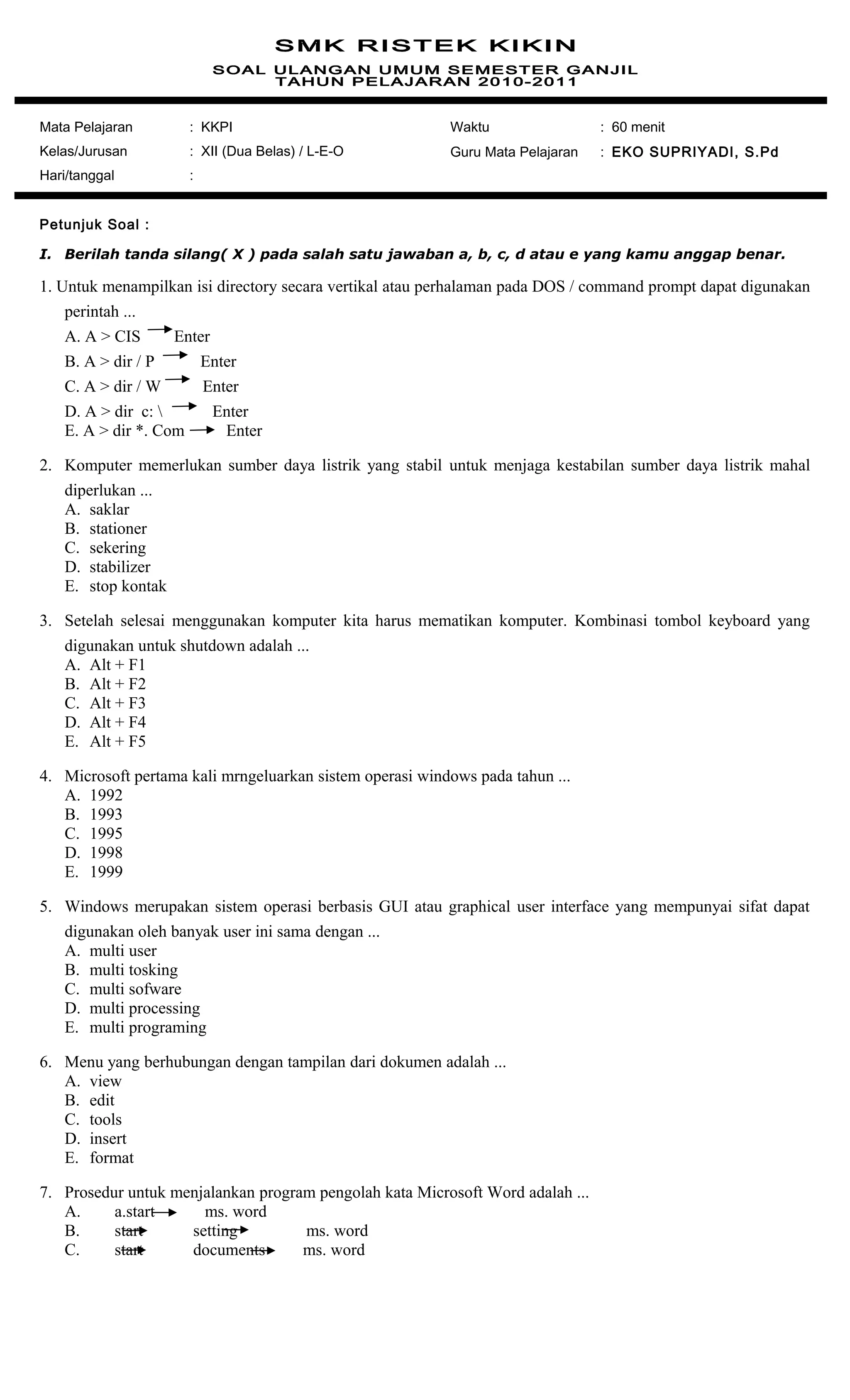 Download soal kkpi kelas xii smk semester 1 Download soal kkpi kelas xii smk semester 1