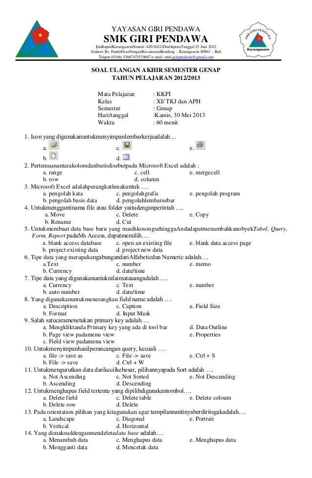 Soal Simulasi Digital Kelas 10 Semester 2