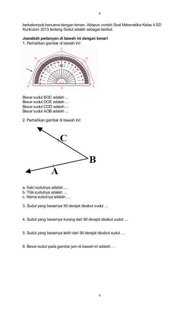 Soal Mtk Kelas 4 Materi Pengukuran Sudut