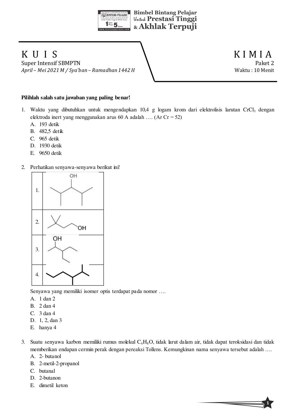 Soal kuis si sbmptn kimia paket 2 (layout) ta2021