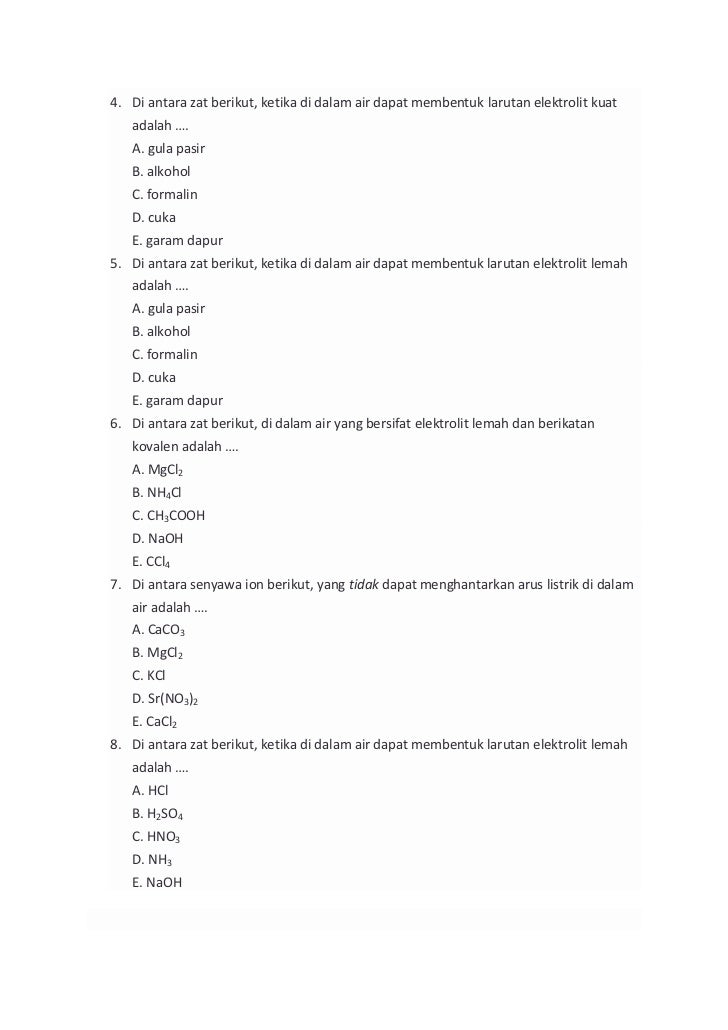 Soal Larutan Elektrolit Dan Elektrolit