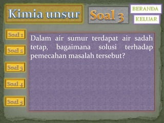 Dalam air sumur terdapat air sadah 
tetap, bagaimana solusi terhadap 
pemecahan masalah tersebut? 
 