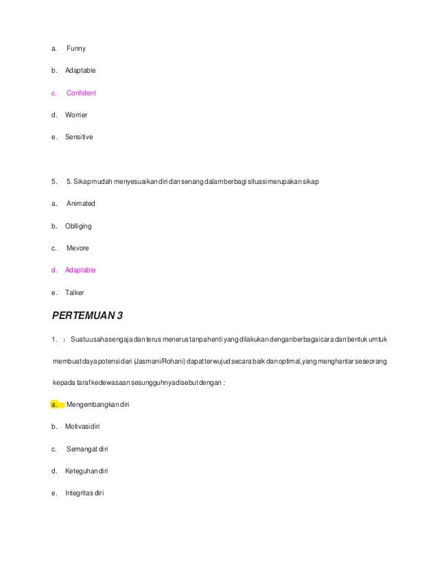 Soal Latihan 1 6 Character Building Semester 2 Bsi