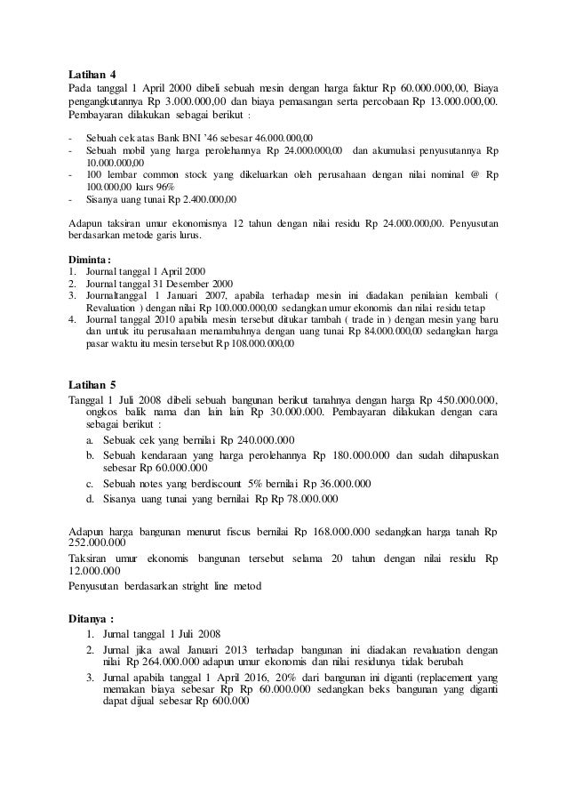 Soal Latihan Aktiva Tetap Lanjutan