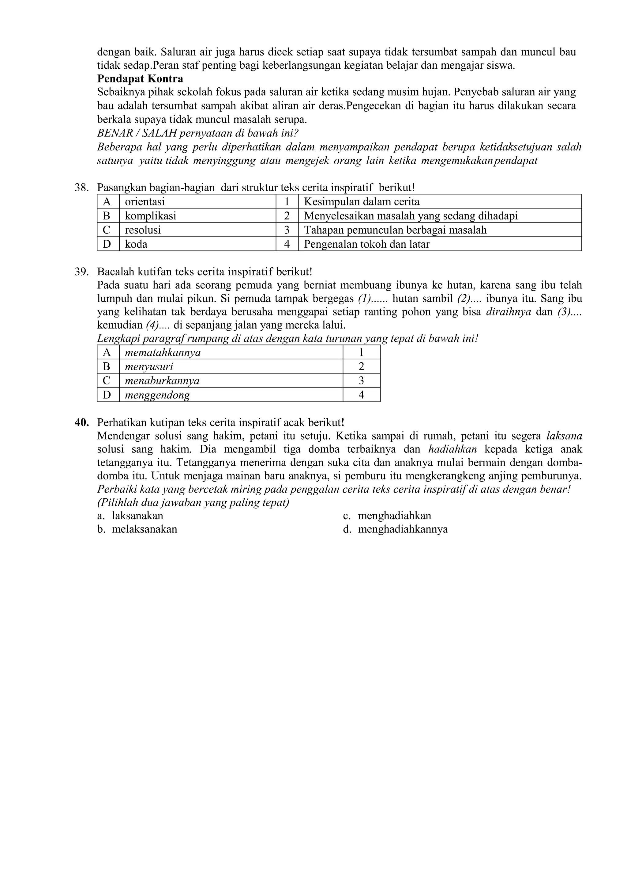 Latihan Soal bahasa Indonesia untuk anak sekolah sekelas SMP atau pun ...