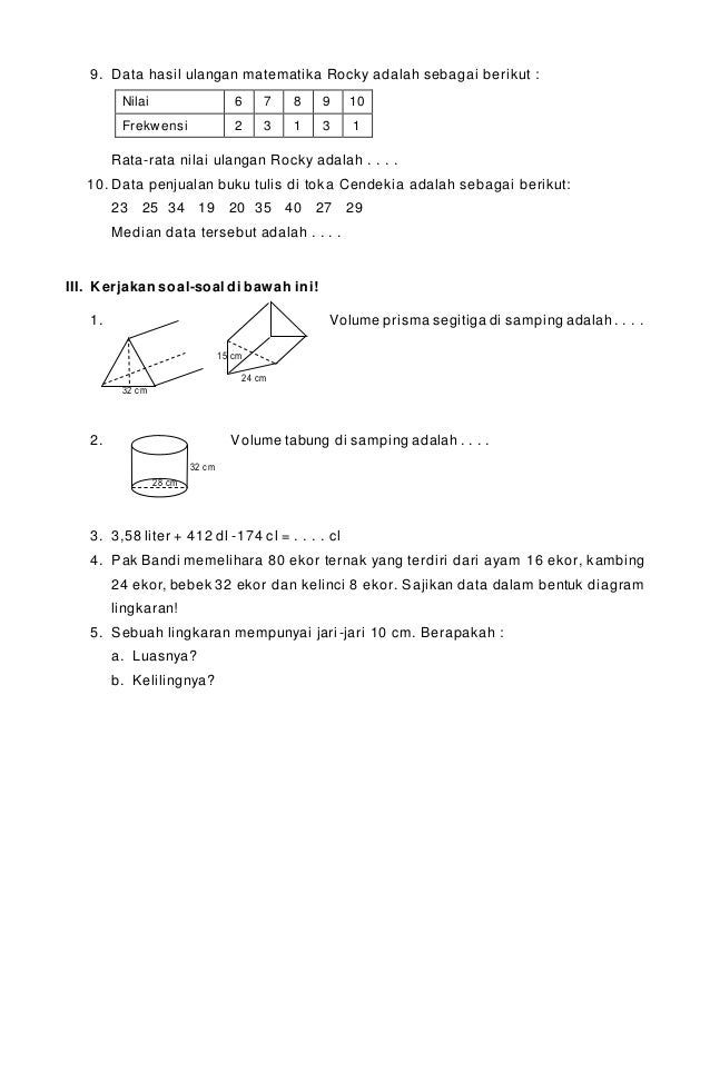 Soal Latihan Matematika Kelas 6