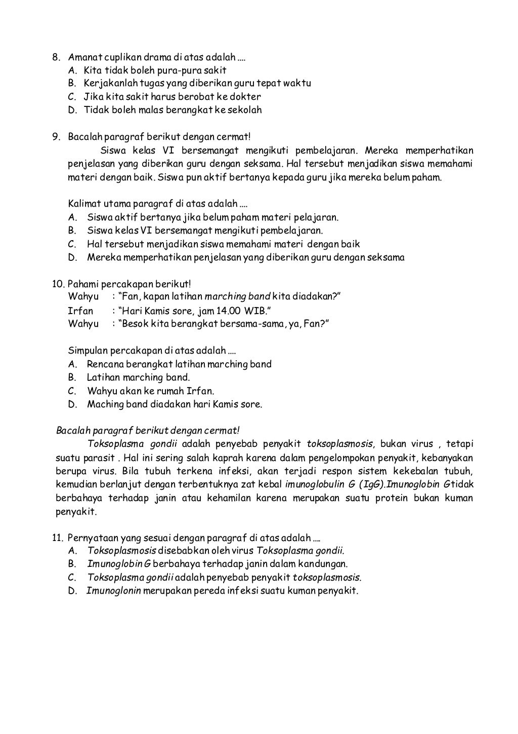 Soal latihan pembinaan lomba siswa berprestasi