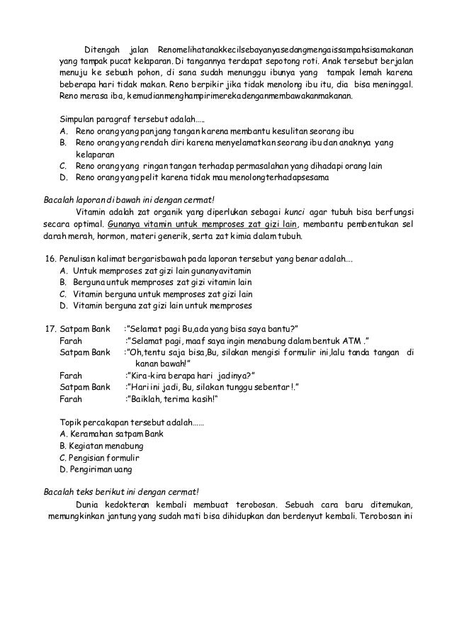 Contoh Soal Siswa Berprestasi Sd
