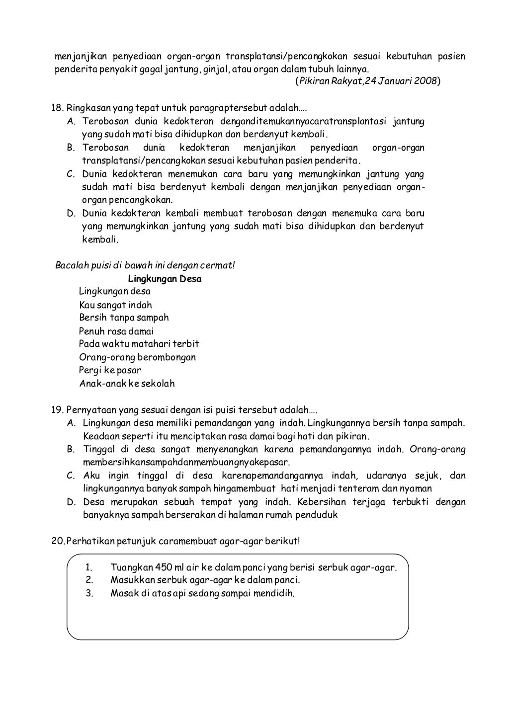 Soal latihan pembinaan lomba siswa berprestasi