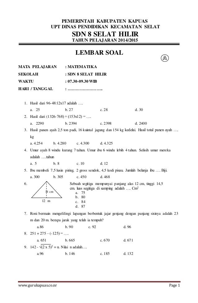 Contoh Soal Soal Lcc Matematika Sd Kelas 6