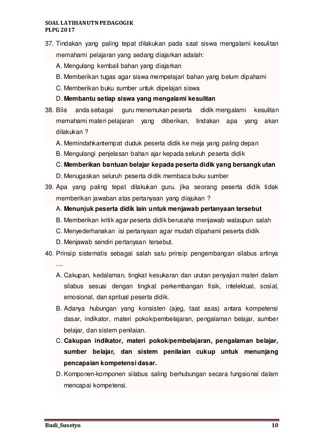 Soal Latihan Utn Pedagogik Plpg 2017